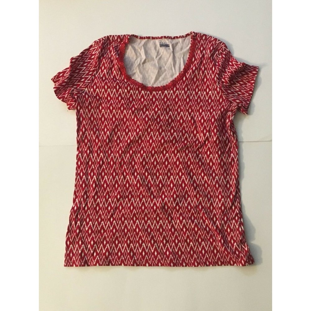 Basic Editions Top T-Shirt Red White Casual Cotton Summer Short Sleeves L 12 14 - Picture 3 of 6